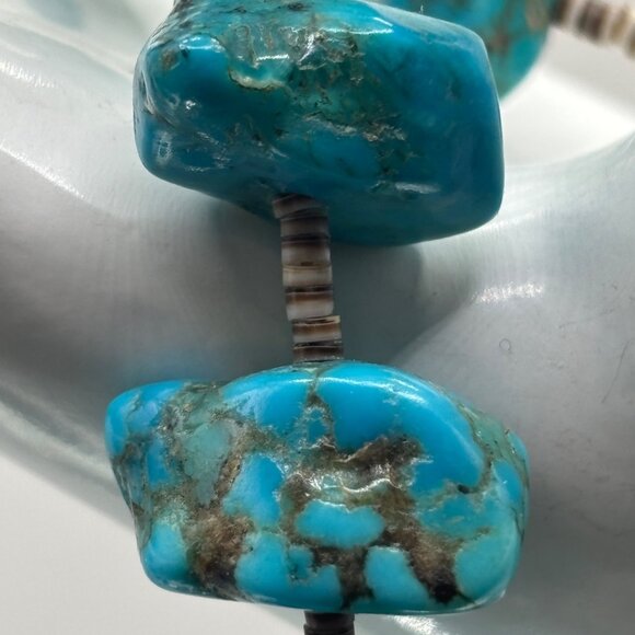 Genuine Turquoise Nugget Necklace 27” Heishi Shells Boho Tribal 4.3 Oz Southwest - Picture 4 of 10
